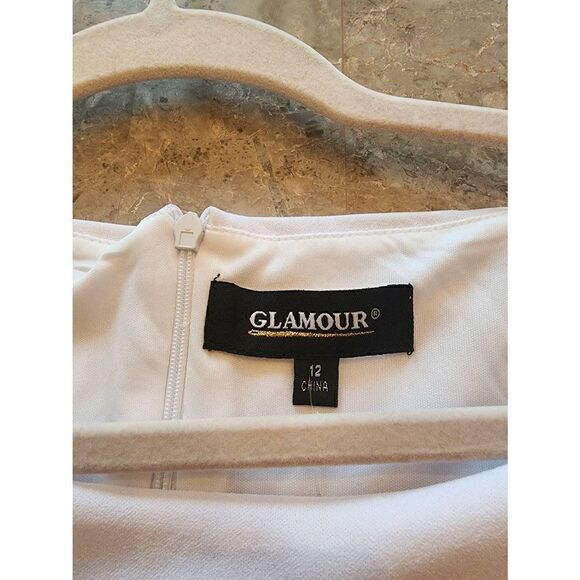 Glamour NWT crisp white ruffle pouf sleeve bodycon dress size 12 - Picture 5 of 10